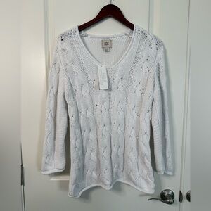 BDG Women's Cream V-Neck Cable Knit Sweater